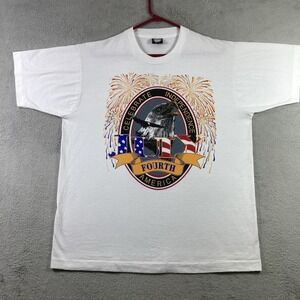 Vintage Patriotic Graphic T-Shirt Adult XL White Bald Eagle July 4th America SS